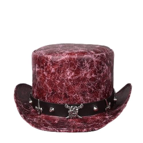 Gothic Steampunk Wedding Top Hat Leather Presidential Hat Las Men Party Hats Retro Fashion Metal Accessories 2, 4, S(54-55CM)
