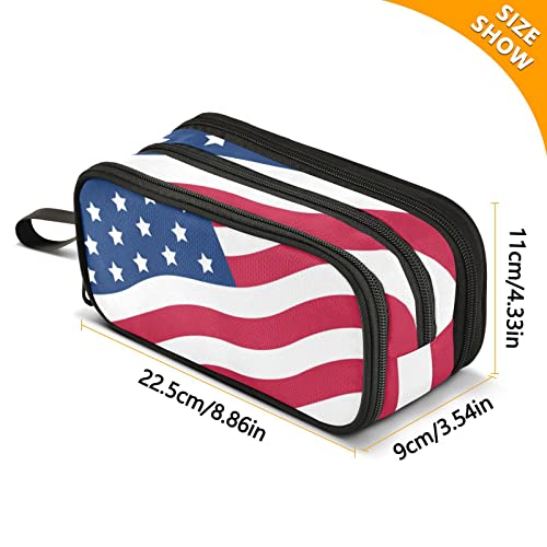 Image of USA American Flag Pencil Case Box Boys Girls Large Pencil Pouch Zipper Compartments Big Capacity Stationery Pen Bag Organizer for Kids Teens Adults School