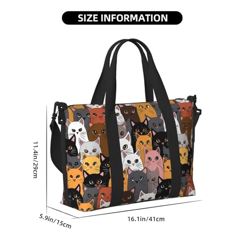 Colorful Cats Travel Duffel Bags for Women Men, Sports Training Gym Bag Dance Bag with Adjustable Shoulder Strap Cartoon Kitten Weekender Overnight Bag3