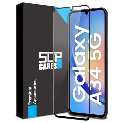 Image of SupCares Tempered Glass for Samsung Galaxy A34 (6.6 Inch) With Installation Kit | Military-Grade Gorilla Screen Protector | Edge to Edge Coverage | Black