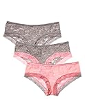 Dehnbare Spitze Iris & Lilly Damen Hipster mit Spitze, 3er Pack, Mehrfarbig (Hot Coral/Grey), 38 (Herstellergröße: Medium)