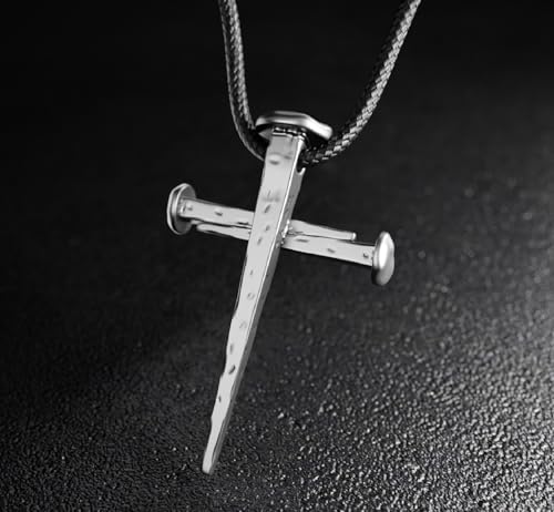 Nail Cross Necklace Sterling Silver 925 – Christian Three Nails Crucifixion Pendant for Men | Handmade in Jerusalem with Oxidized Antique Finish & Leather Cord2