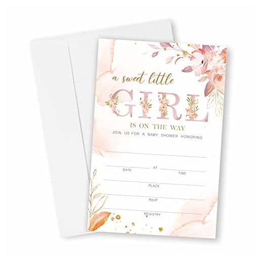 Baby Shower Invitation Cards With Envelopes, Flush Pink Boho Floral Baby Gender Reveal Party Supplies, Baby Shower Decorations For Girl, Invites for Baby Showers and Parties - Pack of 25(YQK-042)