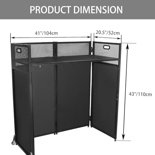 Sidasu DJ Facade Booth Table 41\" x 21\"-Portable with Black&White Lighting Scrims Flat DJ Booth Panel-Black Metal Frame with 2 Extra Wheels for Show, Party