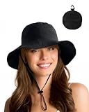 Water-Resistant Sun UPF 50+ Bucket Hat Protection Packable Brimmed Boonie for Women Men Summer Lightweight Hiking Outdoor Cap Black