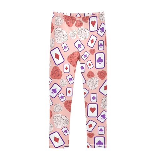 Cards and Roses Girls Leggings,Workout Leggings for Girls Toddler Athletic Leggings Size for 3-10T