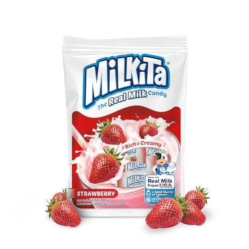 Milkita Creamy Strawberry Milk Candy – Valentine’s Day Candy with Real Milk – Low-Sugar, Fat Free & Gluten Free Valentine Candy for Valentine’s Candy Bags & Party Favors (25 Count Bag)