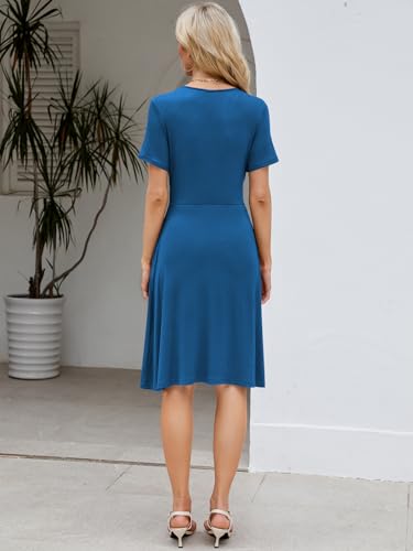 Image of Naggoo Womens Summer Dresses for Women 2026 Spring Floral Sundress Short Sleeve V Neck Wrap Dress with Pockets