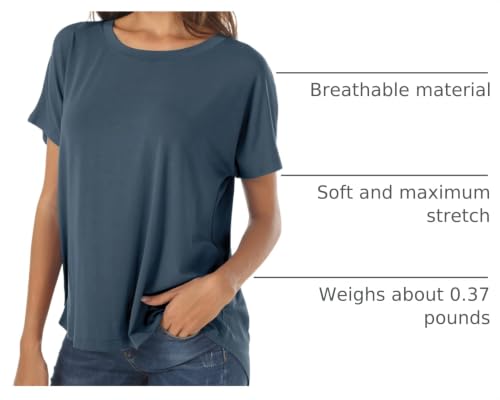 Image of Herou Short Sleeve High Low Tops for Girls Summer Basic Loose Fitted Stretch Tee Shirts Dusty Blue Medium