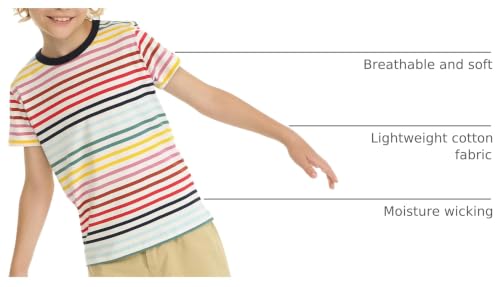 Image of LittleSpring Boys Girls T Shirt Rainbow Striped Cotton Crewneck Tees for Kids Fashion