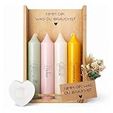 FloraVigo Nimm dir was du brauchst, Dekoratives Kerzenständer-Set, Handgefertigt | Perfekte Geschenkidee zum - Geburtstag, für Frauen, Freundin & Schwester (Grün, Rosa, Gelb, Weiß)
