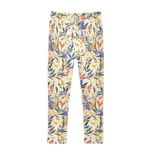 Vintage Floral Pattern Modern Kids Girl's Cotton Leggings Stretchy High Waisted Pants Gym