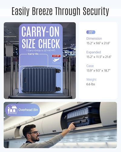 LIGHT FLIGHT Carry On Luggage 22x14x9 Airline Approved, Carry On Suitcases with Wheels, Expandable Hardside Lightweight Rolling Travel Luggage with TSA Lock 20 Inch Carryon, Dark Blue3