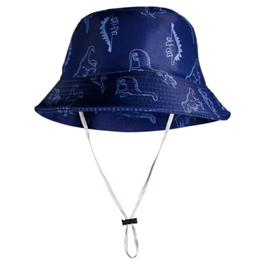 Chapéu Infantil Para Praia Menino Menina Proteção Solar Criança De Sol Piscina Bucket Desenho Dinossauros Diversas Cores (Azul Marinho)