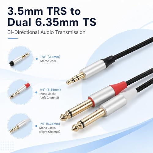 Cable adaptador Jack 3.5mm a 2x Jack 1/4 4ft miniatura 6