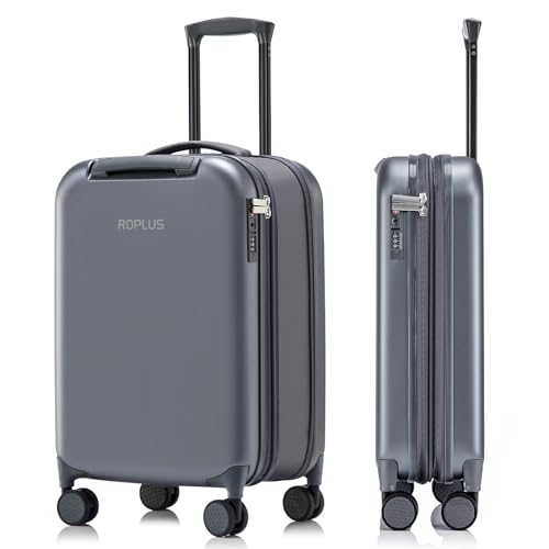 ROPLUS Foldable Checked-Luggage, Durable Hardside Suitcase with Mute Wheels, Waterproof Expandable Harshell Rolling Luggages with Side Pocket, TSA Lock (Grey, 28-Inch)