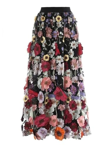 Women's Midi Skirt Vintage Travel Wedding Embroidered Multi Colored Decoration Elastic Long Skirts2