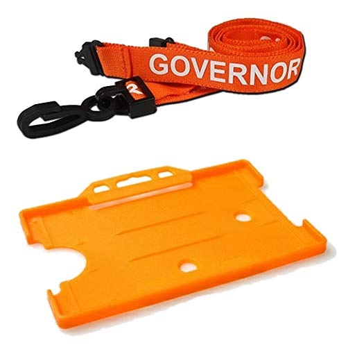 Identity-Plus: Orange Pre-Printed Governor Lanyard Neck Strap (Plastic J Clip, Safety Breakaway Point) with Orange Landscape Card Holder (75)