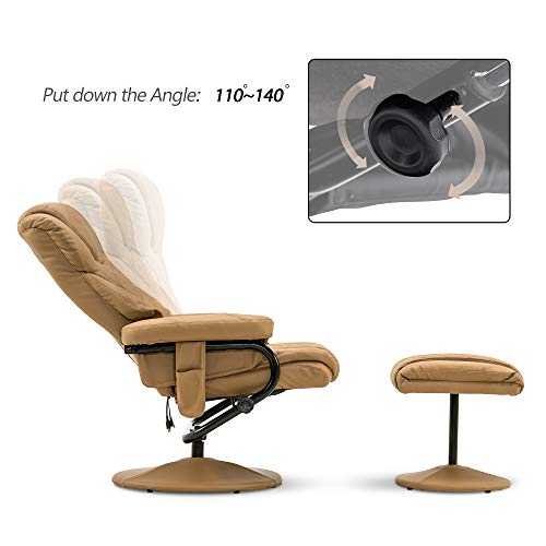 Mcombo Recliner With Ottoman, Reclining Chair With Massage, 360 Swivel Living Room Chair Faux Leather, 4901 (Cognac) #TOP2