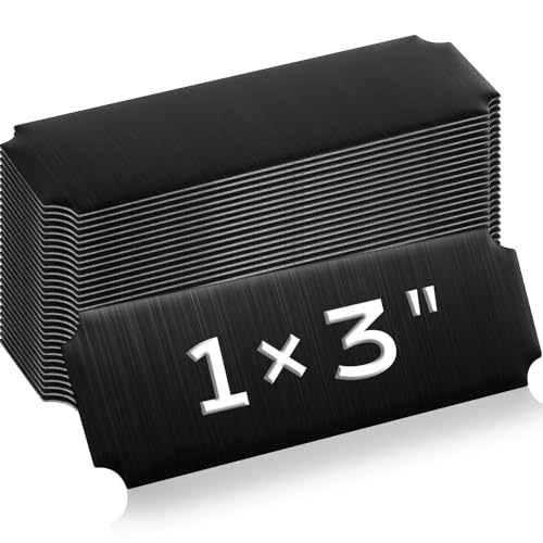 Therwen 30 Pcs Name Plates Laser Engraved Brushed Stainless Steel Plate Personalized Plaque Blank Custom Name Tag Frame Label with Adhesive Backing(Black Notched Corner,1''x 3'')