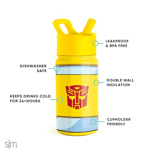 Image of Simple Modern Kids Summit Water Bottle with Straw Lid | Transformers 14oz Stainless Steel Cup Insualted Tumbler for Toddlers, Boys, School | Transformer Bumble Bee