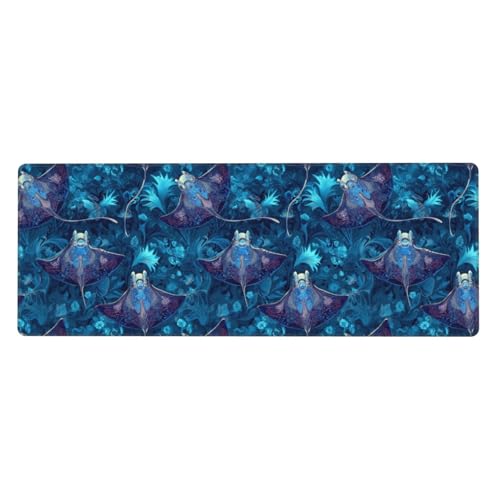 Tapis de souris de jeu grand format avec base caoutchouc bleu manta et bords cousus pour clavier PC