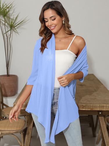 Image of Women's Lightweight Open Front Cardigans Short Sleeve Casual Soft Sheer Cardigan S-2XL with Pockets