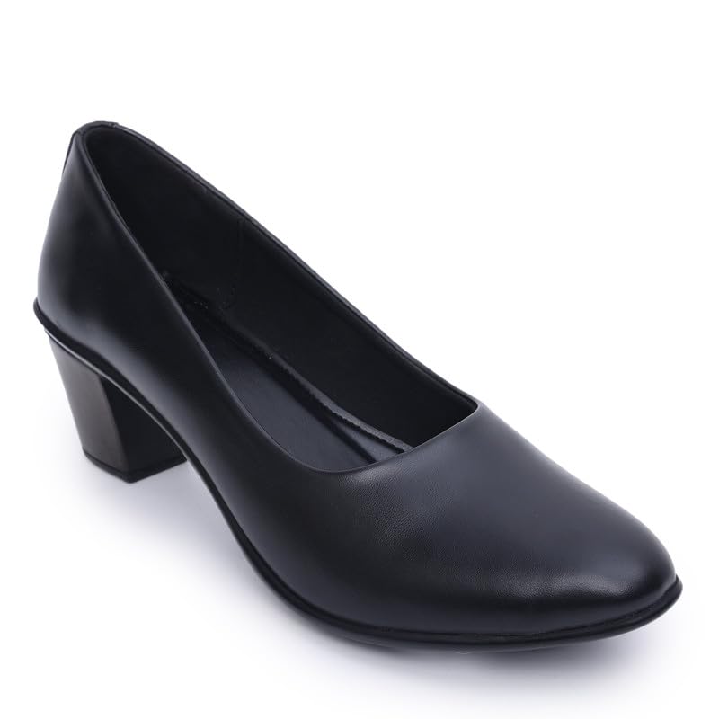 Women Smart Casual Round Toe Block Heel Black Pump | Formal and Casual Fashion sandal with Stiletto Heels | Stylish and Fashionable Pump Shoe for Daily Use Office Wear-image-35
