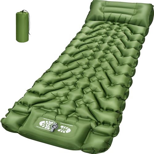 Oramoose Camping Sleeping Pad, Backpacking Sleeping Pad with Built-in Pillow and Foot Pump, 4in Thick Compact Inflatable Camping Air Mattress for Hiking Tent Road Trip Car Camp Travel Gear