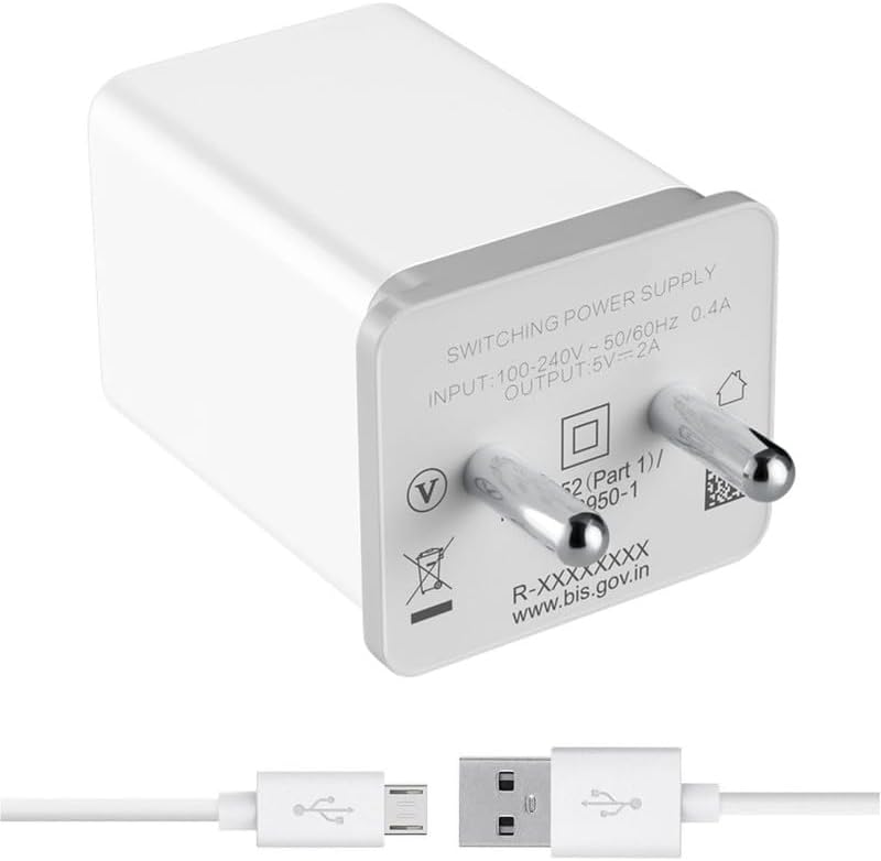 Charger for Tecno Spark 5 Pro / Spark5 Pro Charger Original Adapter Like Wall Charger | Mobile Fast Charger | Android USB Charger with 1 Meter Micro USB Charging Data Cable (3 Amp, OC14, White)