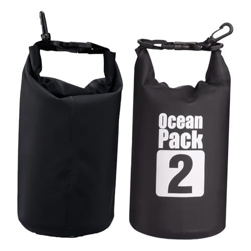 Borsa Sacca Zaino Impermeabile Waterproof, 2L Borsa Impermeabile A Secco, Sacco Impermeabile con Tracolla Regolabile, Dry Bag Premium, per Trekking Nuoto Spiaggia Canoa Barca Bici, Nero