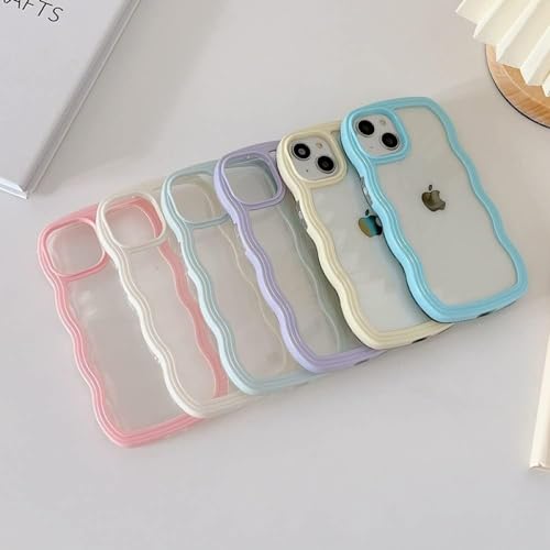 Image of COVERLY for iPhone 15 Pro Max Case Transparent Curly Wave TPU Cover,Cute Crystal Clear Curve Edge Slim Fit Stylish, Korean Soft Pretty Bumper Aesthetic Cover for Apple iPhone 15 Pro Max (Honey Yellow)