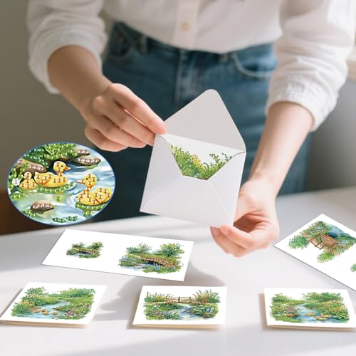 Image of AiYuanzsh 6 Pack Garden Landscape Diamond Painting Greeting Card Kits with Envelopes, 5D DIY Diamond Art Cards for Adults, Handmade Card Craft Kit for Holiday Birthday Wishes (30x15cm)