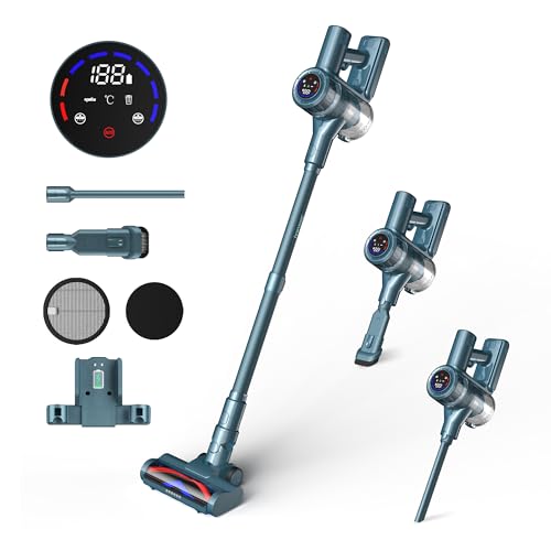 HAIMEEC Staubsauger mit Hepa Filter, 120,000 U/min Motor, Max 50Min Akku Staubsauger, Matratzen mit LED Display/Anti-Tangle-Bürste Kabellos Cordless Vacuum Cleaner