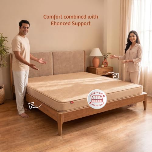 Image of Kurlon Dual Mattress | Queen Size 84x60x5 Inches | Reversible Soft & Firm Dual Comfort - Flip Anytime | Orthopedic Spine Support | Pressure Relief | Soft Knitted Fabric | 10 Yr Warranty