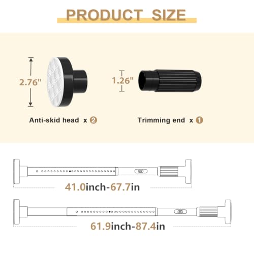 Image of Black Tension Curtain Rod 41-84 In(4-7Ft), Curtain Rod No Drilling for Window or Bathroom,Outdoor Tension Rods for Patio, Heavy Duty Shower Rod,Rod Diameter 1.26In-One-bond stretching
