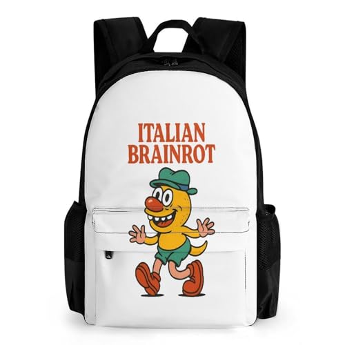 Italian Brainrot Merch Backpack With Pocket Italian-Brainrot Meme Travel Backpack 42x30.5cm