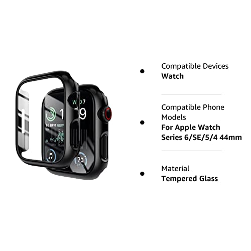 [2 Pack] Compatible For Apple Watch 44Mm Series 6 / Se/ Series 5 /Series 4 Tempered Glass Screen Protector With Black Bumper Case, Ymhml Full Coverage Easy Installation Bubble-Free Cover For Iwatch Accessories #TOP6