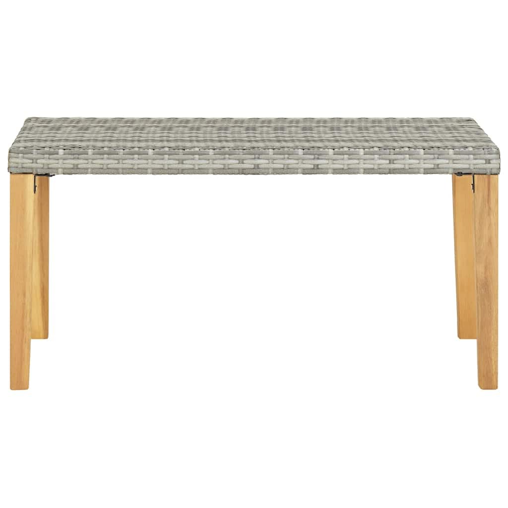 Banco de jardín de 120 cm, gris, polirratán con patas de acacia de madera maciza, banco de ratán sintético resistente a la intemperie, para terraza, jardín y piscina, fácil de limpiar y