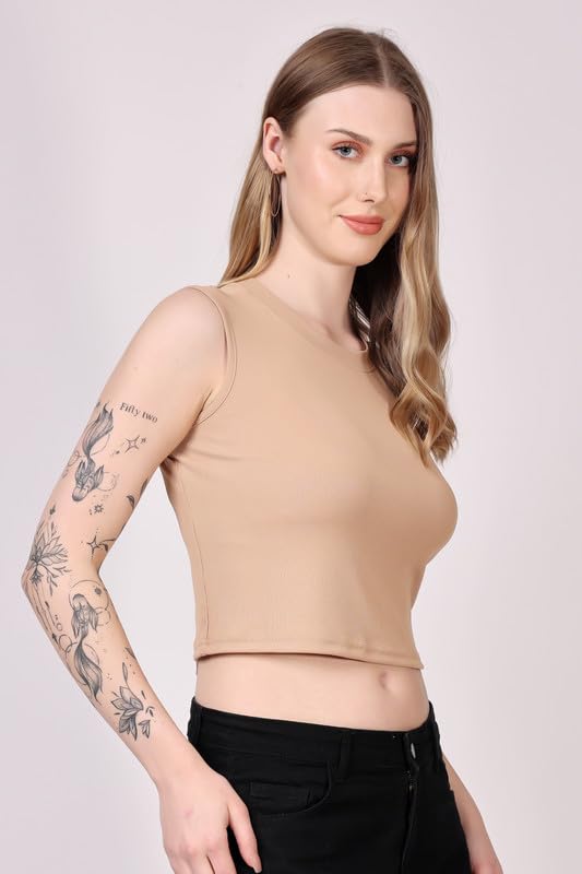 Image of London Hills Women's & Girls' Solid Crop Tank Top || Slim fit Tank top || Stretchable Crop top || Rib Tops for Women || Women Ribbed Tops || Women's & Girls' Solid Ribbed Slim Fit Crop Tank Top