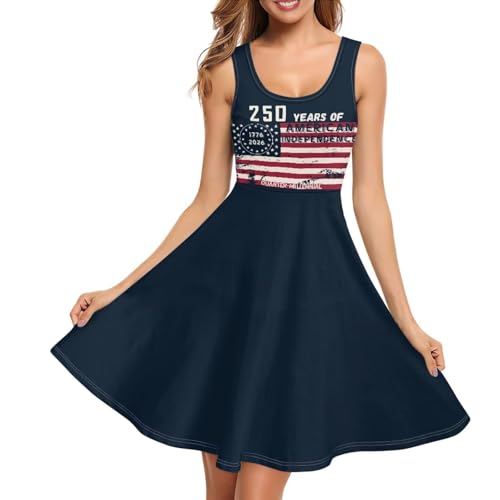 Image of Women Stylish Tank Dresses Sleeveless Round Neck Midi Casual Dress with Pocket for Summer