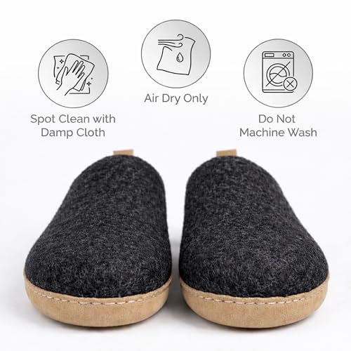 Image of Wool Felt Mule Slippers for Women & Men, Handmade 100% Natural Wool Backless House Shoes with Premium Suede Sole, Warm Breathable Indoor Slip-On