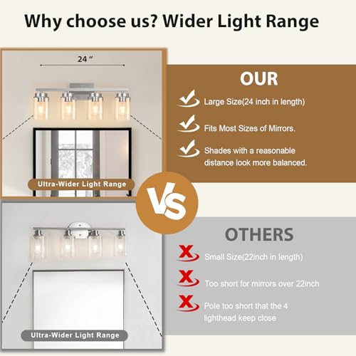 Image of IZORRO Bathroom Light Fixtures, Modern Vanity Lights, Bathroom Lighting Fixtures Over Mirror with Clear Glass Shade, Wall Sconce for Living Room Cabinet Bedroom (Brushed Nickel, 4-Light)