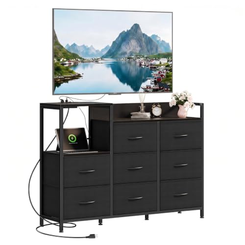 Image of DUMOS TV Stand Dresser, Entertainment Center with Charging Station