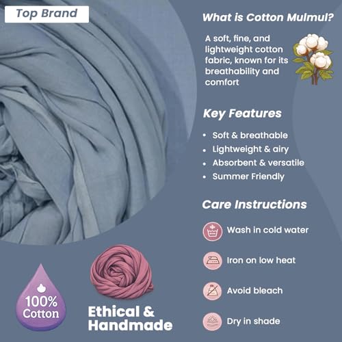 Image of 100% Pure Cotton Mulmul Fabric Material | Reusable Ultra Fine Mulmul Fabric | Lightweight Soft Smooth Piece Linning, Stole, Dupatta, Cushion Pillow Cover (Dream Blue, 1 Meter)