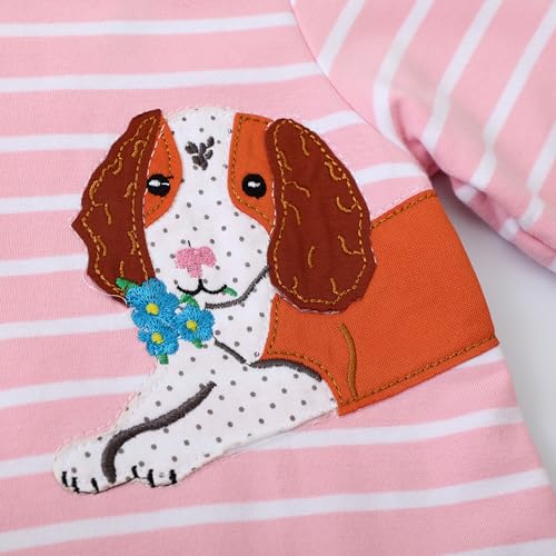 Girls Long Sleeve Dress Casual Cartoon Appliques Jersey Dresses 2-7T4