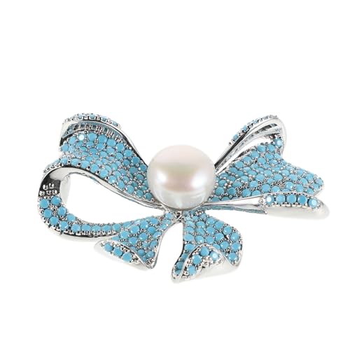 Épingle élégante pour châle en perle véritable et détails bleu marine