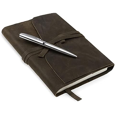 Leather Journal Refillable Notebook, Writing Journals for Women, Mens Journal Leather Notebook Cover with Pen, Leather Bound Blank Paper A5 Travelers Diary, Vintage Writing Travel Journal by MOONSTER® Cover