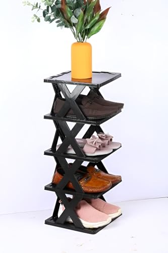 Image of STELITE Plastic Shoe Rack for Home - Stackable & Collapsible Shoe Stand Organizer for Bedroom, Entryway & Corner Use | Multipurpose Footwear Storage Shelf | Easy Assembly (Black, 3 Layer Shoe Rack)