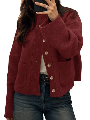 Cicy Bell Womens Chunky Knit Cardigan Sweater Button Down Open Front Jacket
